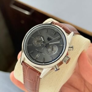 TAG Heuer Carrera Chronograph Grey Dial Men's Watch Brown Leather Strap 44mm Premium Collection